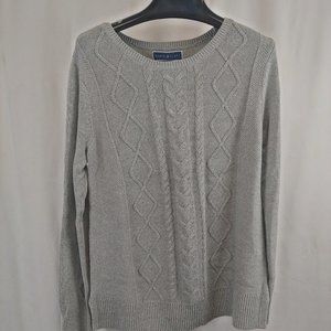 Karen Scott - DIAMOND CENTER CABLE-KNIT SWEATER, GREY, SMALL
